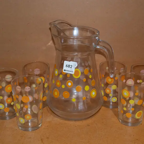 yellow spotted glass water set