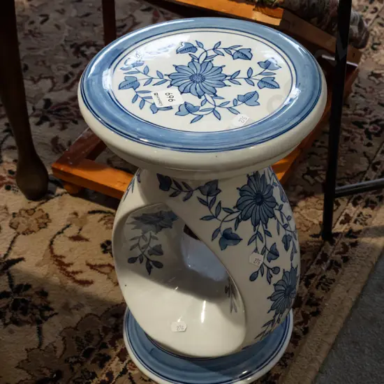 blue and white ceramic garden seat/jardiniere stand