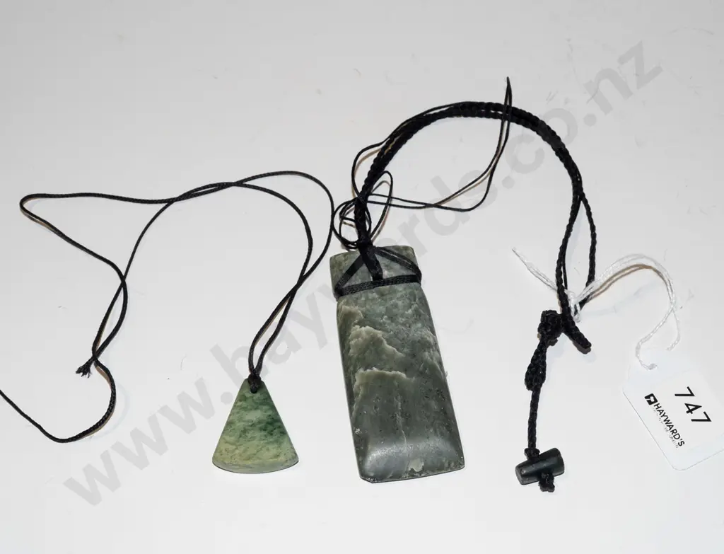 2x green-stone pendants on cord Image 1++