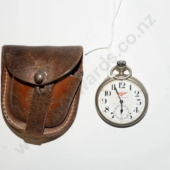 pocket watch & leather pouch (working condition unkown)