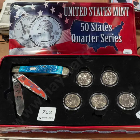 boxed pocket knife & collector coin set