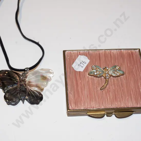 buterfly themed necklace & travel mirror
