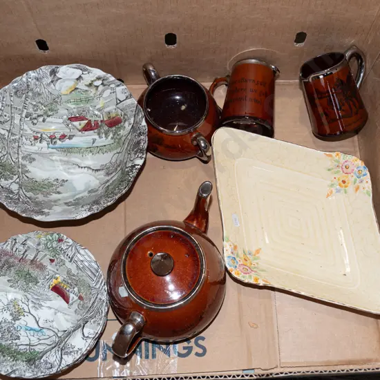 Burslem teapot, jug & creamer, Johnson Brothers sweet set etc