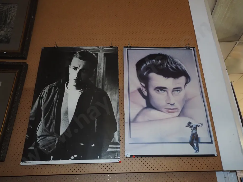 2x James Dean poster prints on board - some bubbling and wrinkles to posters - red dots Image 1++