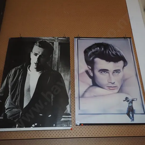 2x James Dean poster prints on board - some bubbling and wrinkles to posters - red dots