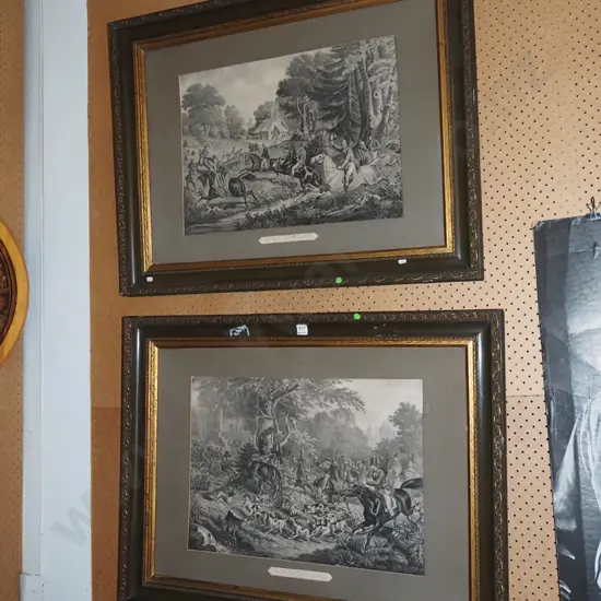 2x ornate framed hunting scene prints - no glass, loose in frames Each H700 W905