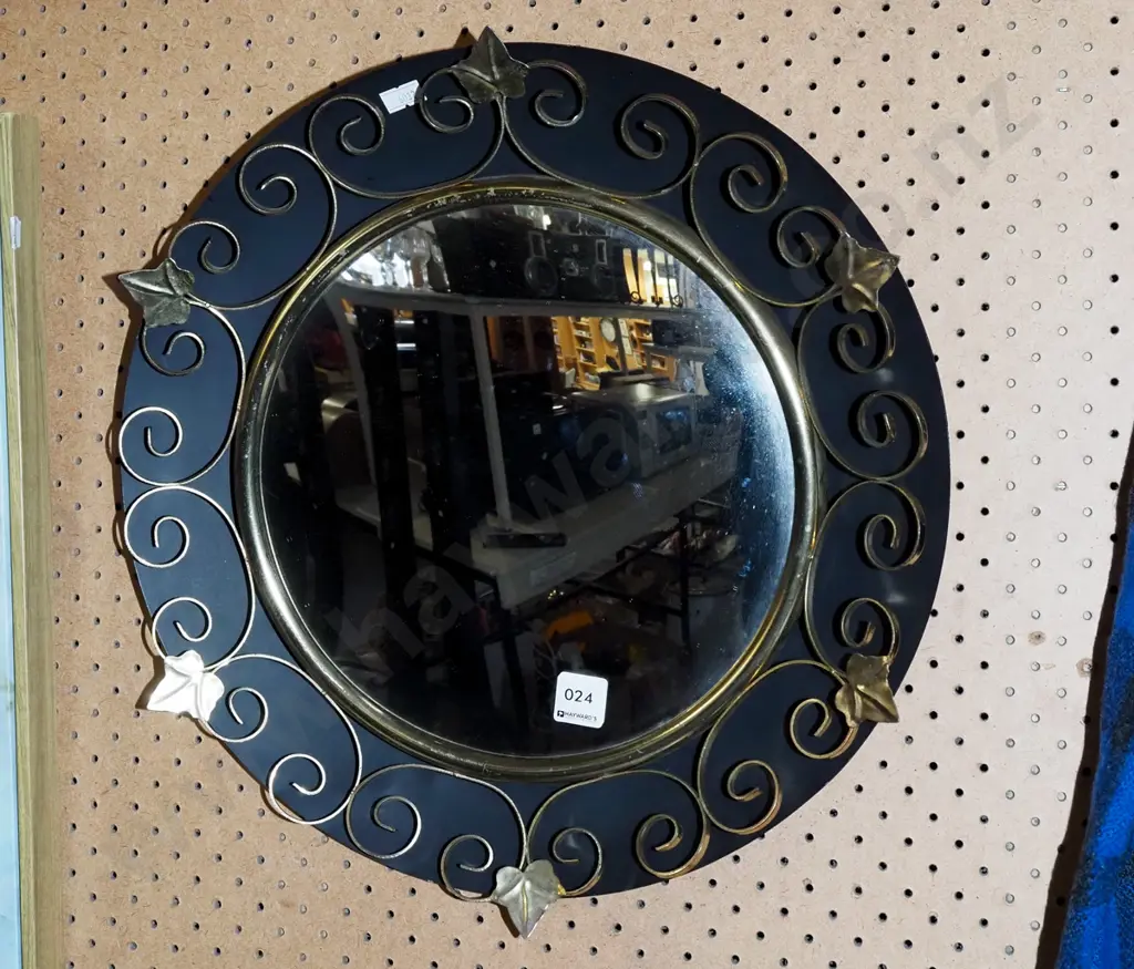 retro wrought metal circular wall mirror Diam430 Image 1++