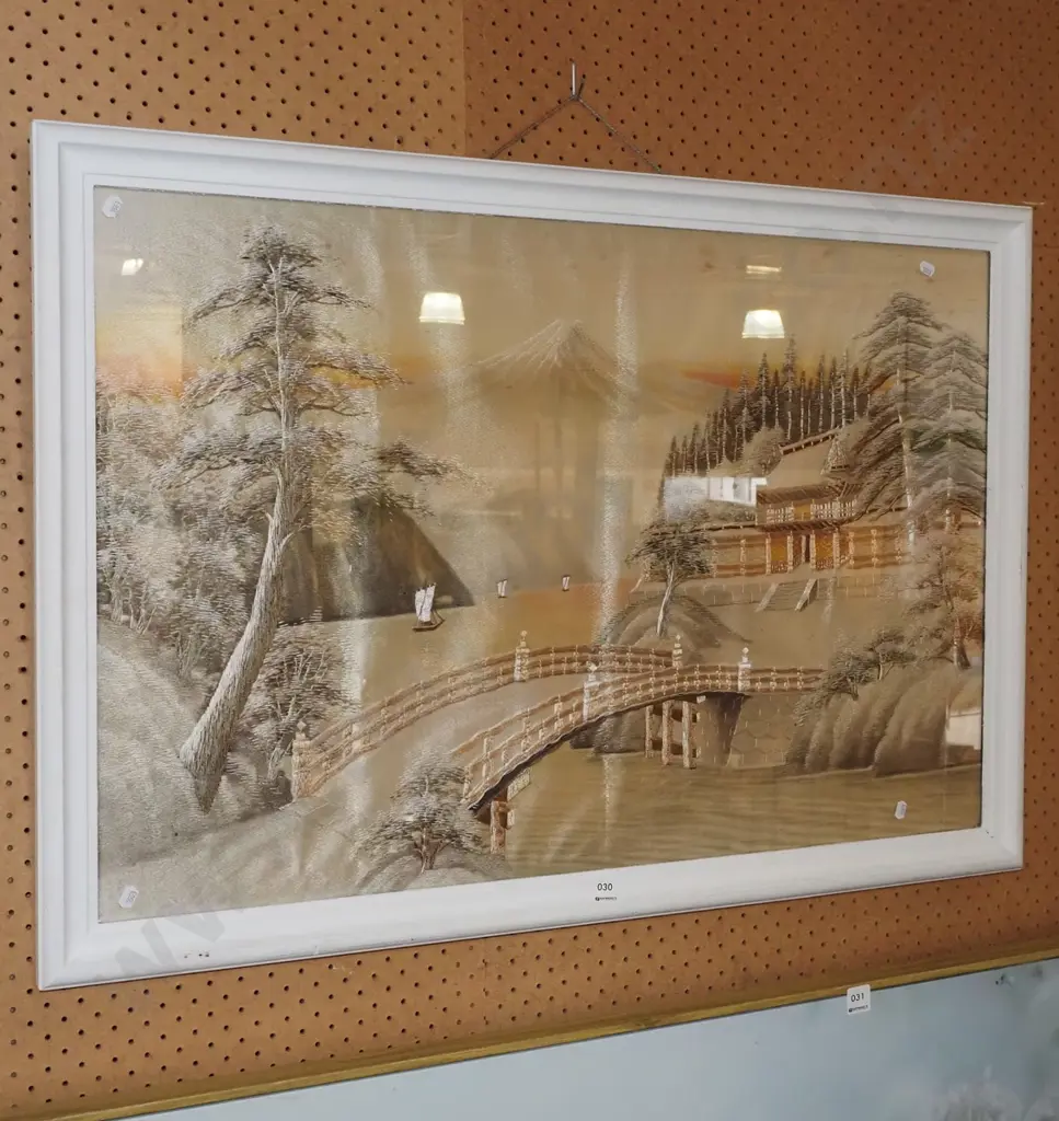 Asian needlework - bridge, boats and pagoda H650 W960 Image 1++