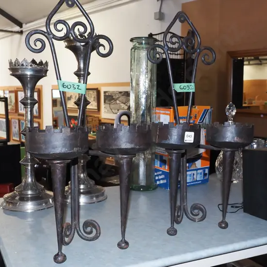 wrought metal wall mounted twin candle sconces H600