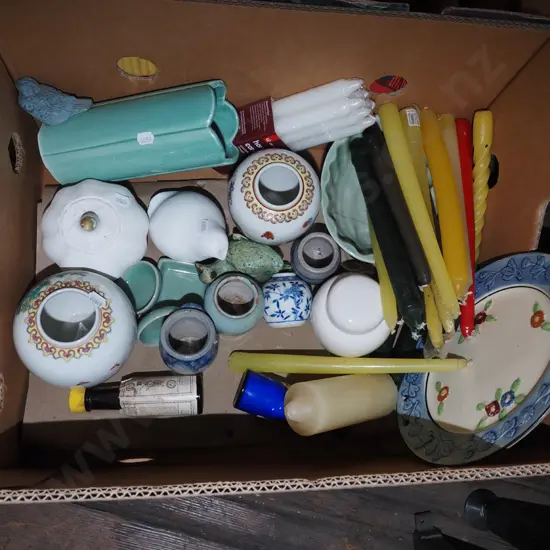 box; candles, plates, vases etc