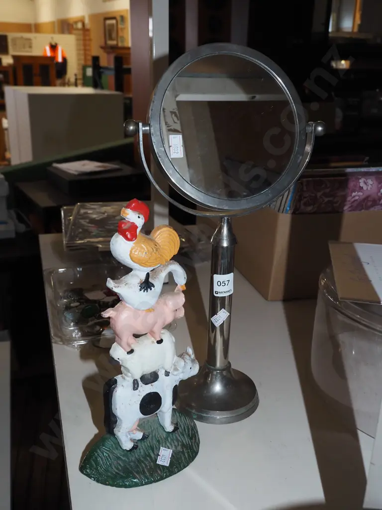 shaving mirror on stand, cast iron animal totem pole, door stop Mirror H41 Image 1++