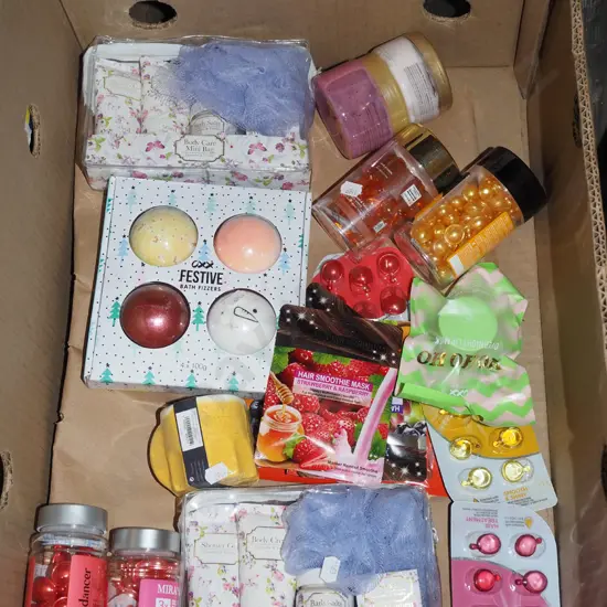 box; body care sets, bath fizzes, hair products etc