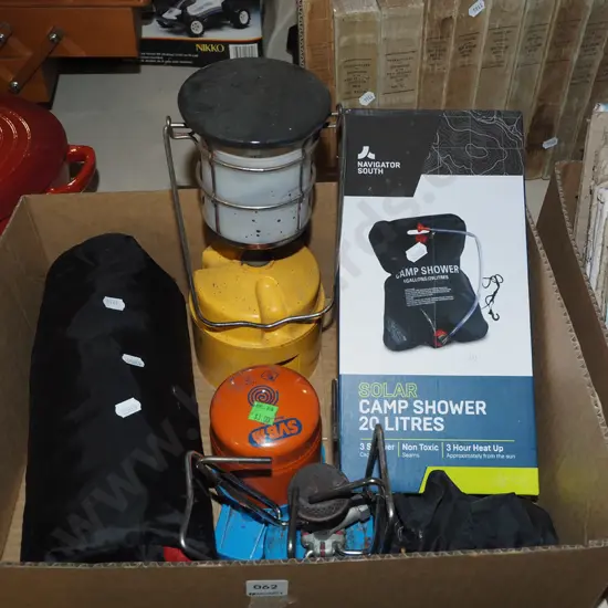 camping gear, inflating mat, camp shower, cooker etc