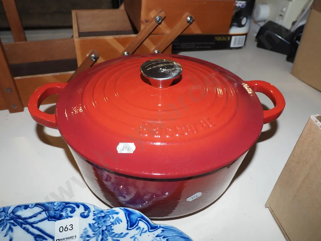 Baccarat cast iron and enamel casserole, large blue and white ashet L470 Image 1++
