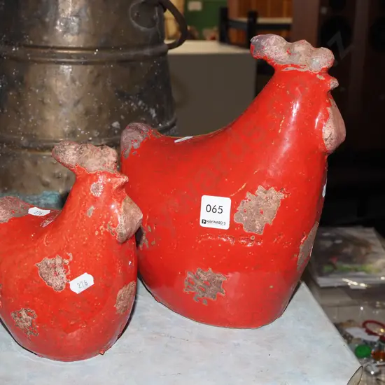 2x ceramic chicken figurines H250