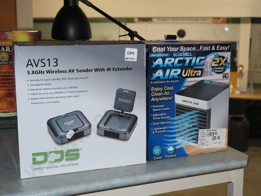 box; AVS13 wireless AV sender with extender, small boxed Arctic air conditioner Image 1++