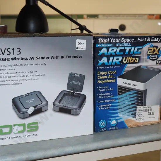 box; AVS13 wireless AV sender with extender, small boxed Arctic air conditioner