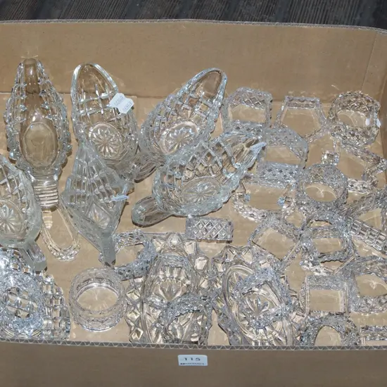 box; crystal napkin rings, gravy boats etc
