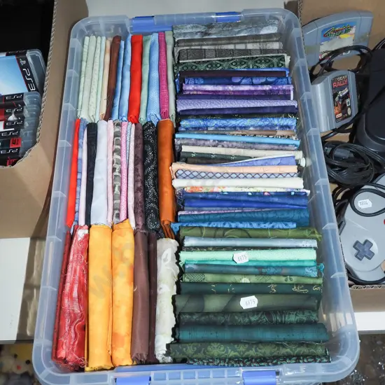 plastic sistema container and fabric pieces