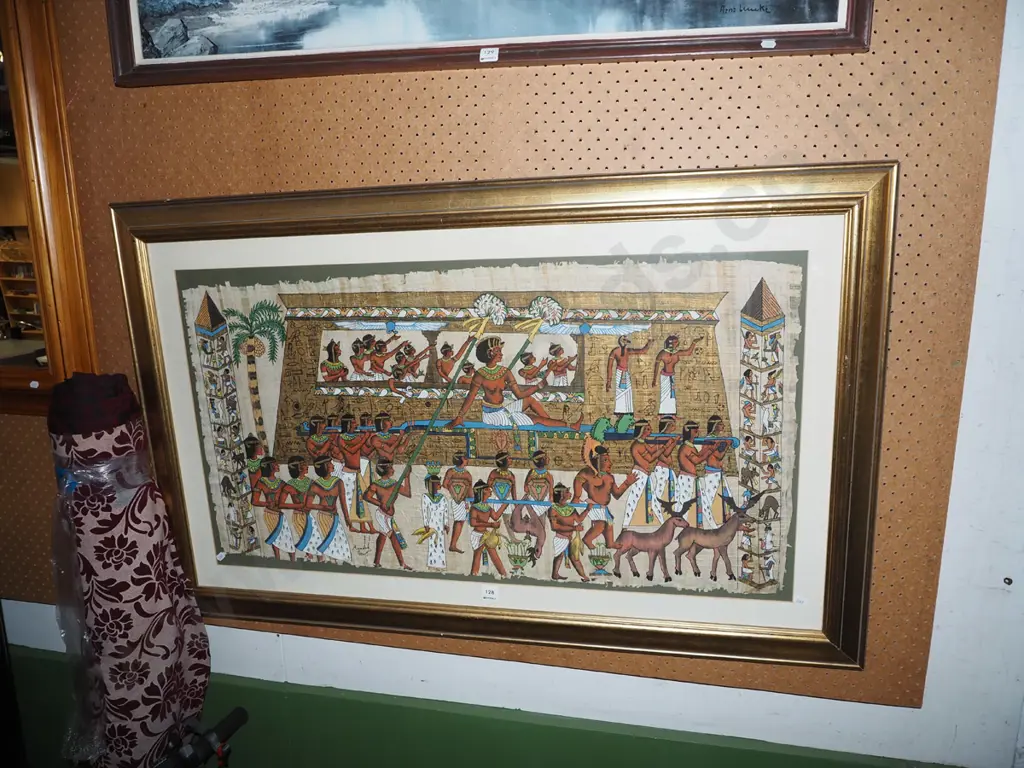 framed Egyptian themed acrylic on papyrus H720 Image 1++