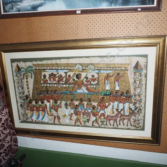 framed Egyptian themed acrylic on papyrus H720