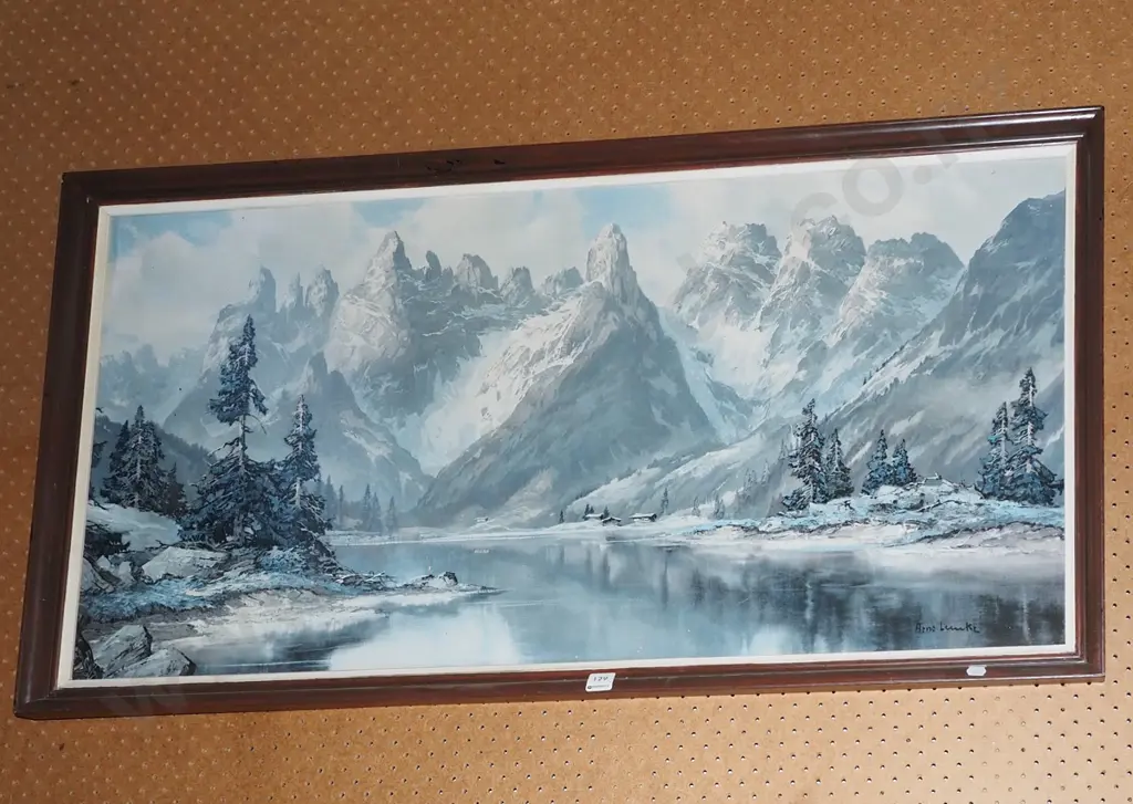 framed oil - lake and mountain scene Image 1++