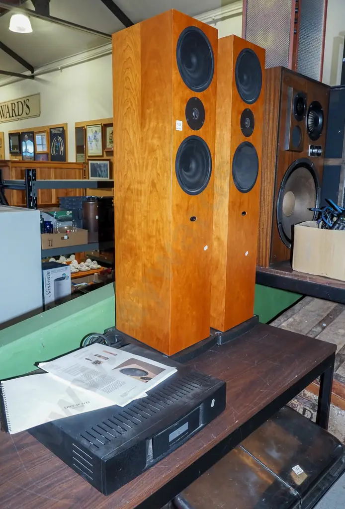 pair of Linn Ninka freestanding floor standing speakers and a Linn AV 5125 power amplifier Image 1++