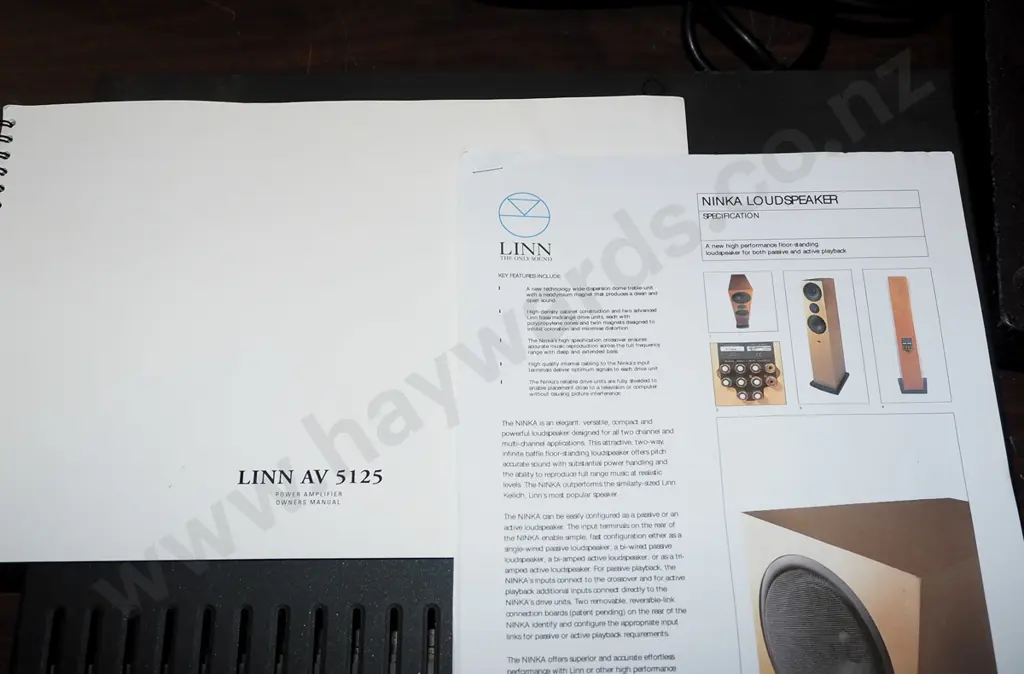pair of Linn Ninka freestanding floor standing speakers and a Linn AV 5125 power amplifier Image 1++