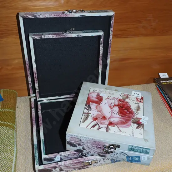 3x rose themed storage boxes