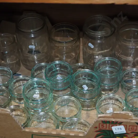 box; assorted glass jars