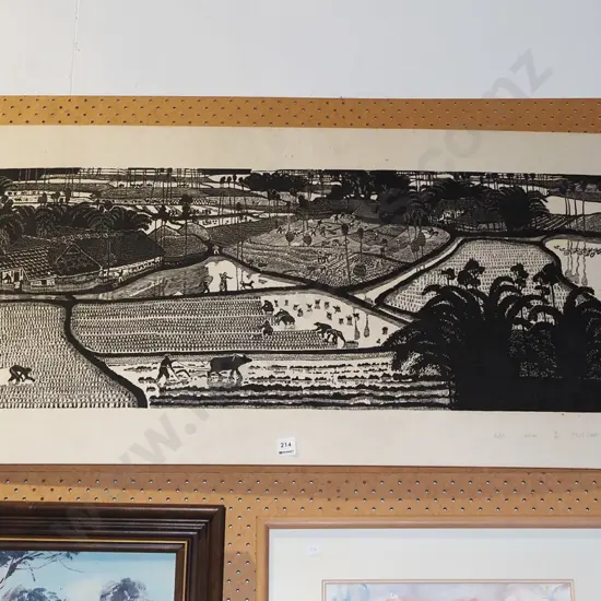 framed Asian print - rice paddies H525 W1200