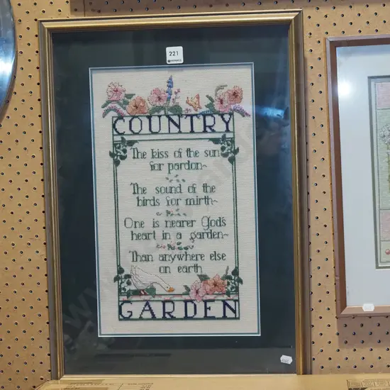 framed needlework - country garden