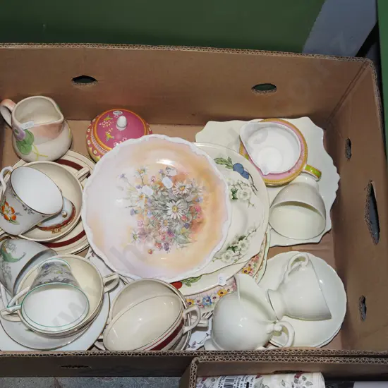box; plates, soup bowls, cups, saucers etc