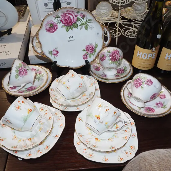 Royal Standard Queens Rose bowl, 3x trios, 3x Bell trios