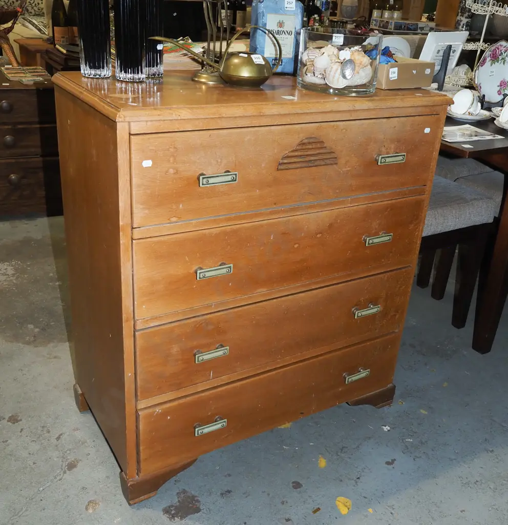 solid oak 4 drawer chest H905 W820 D410 Image 1++