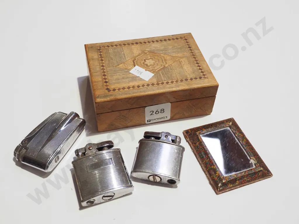 small wooden trinket box, lighters & mirror Image 1++