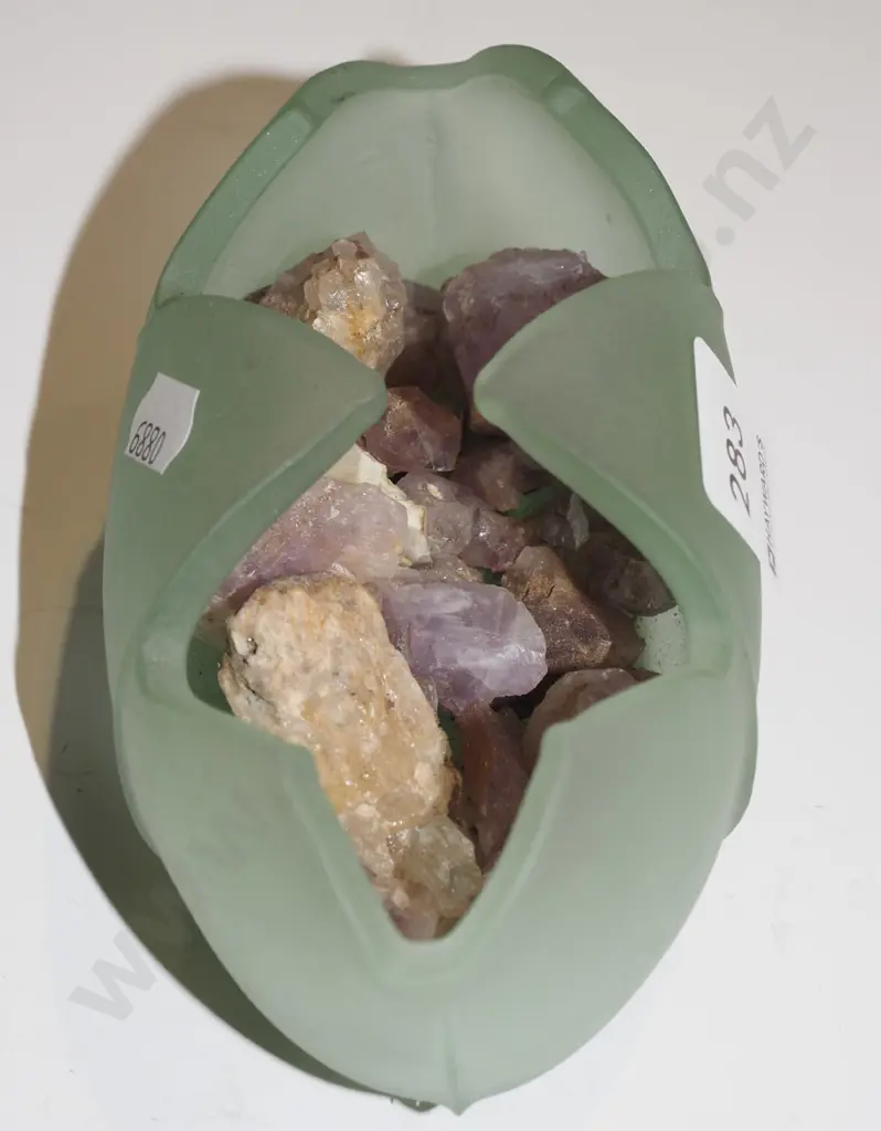 green glass dish and gemstones Image 1++