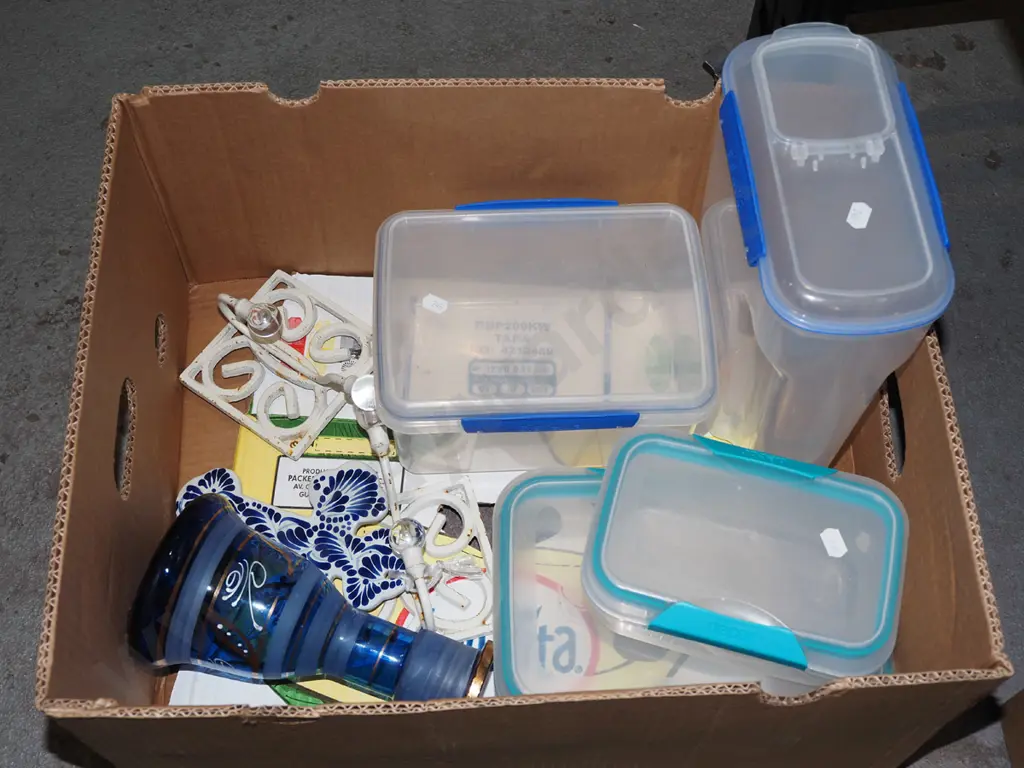 box; plastic storage containers, crucifix, coat hooks etc Image 1++