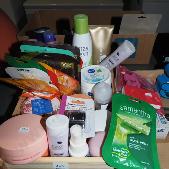 wooden crate of toiletries