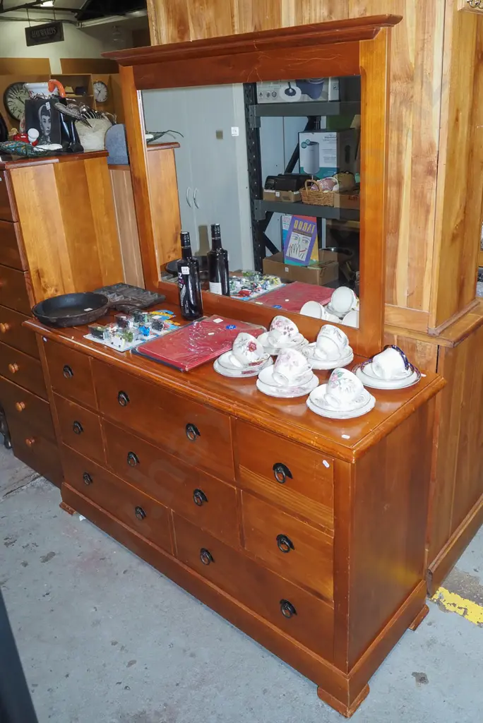rimu and solid pine 8 drawer mirror back dresser H1680 W1400 D450 Image 1++