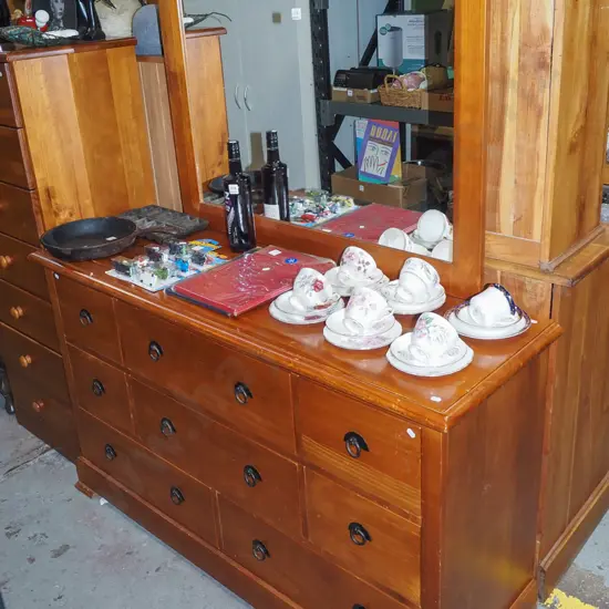 rimu and solid pine 8 drawer mirror back dresser H1680 W1400 D450
