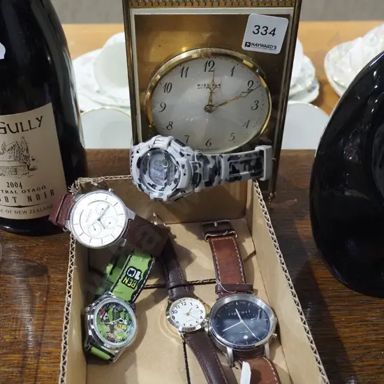 Kienzel mid century mantle clock, box of watches