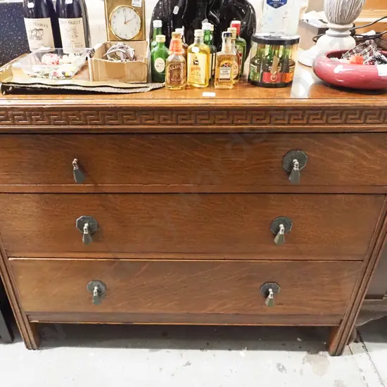 deco solid oak 3 drawer lowboy H820 W1005 D450