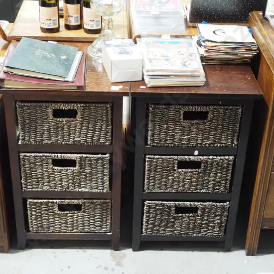 2x wooden chests with 3x seagrass baskets H685 W420 D400