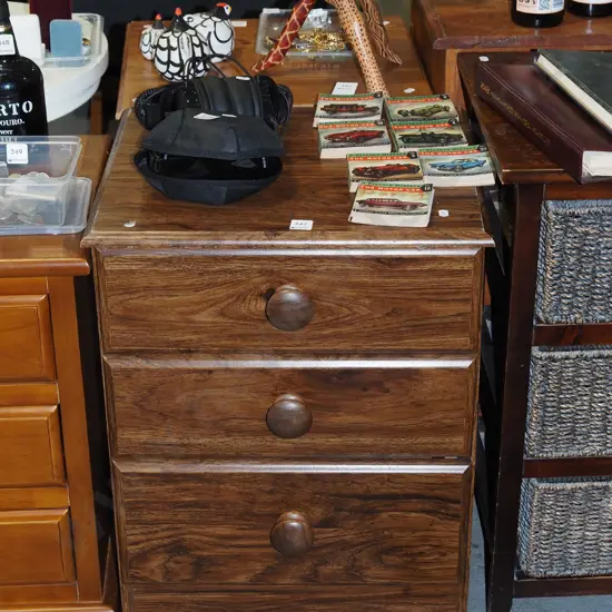 mdf faux veneer 3 drawer bedside chest
