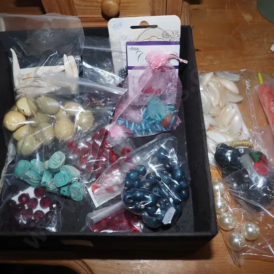 box; various beads, bones, shells