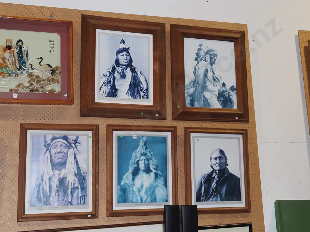 5x framed First Nations chieftan poster prints - green dots Image 1++