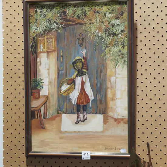 framed oil on board - little red riding hood