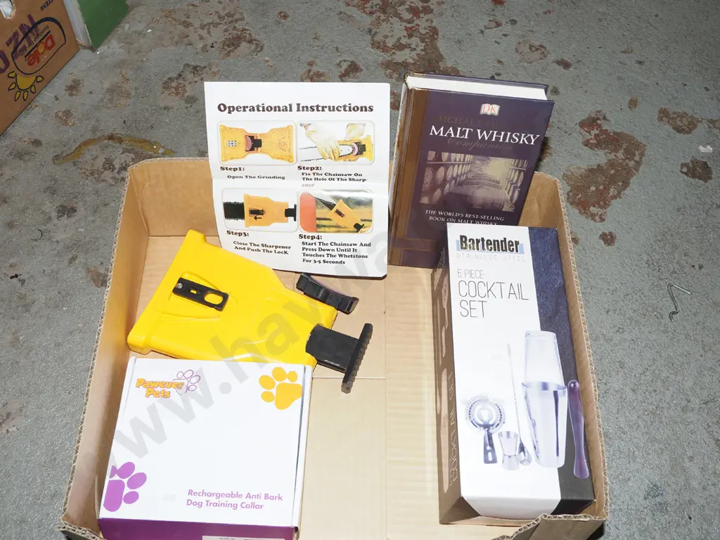 box; cocktail set, whisky book, dog training collar etc Image 1++