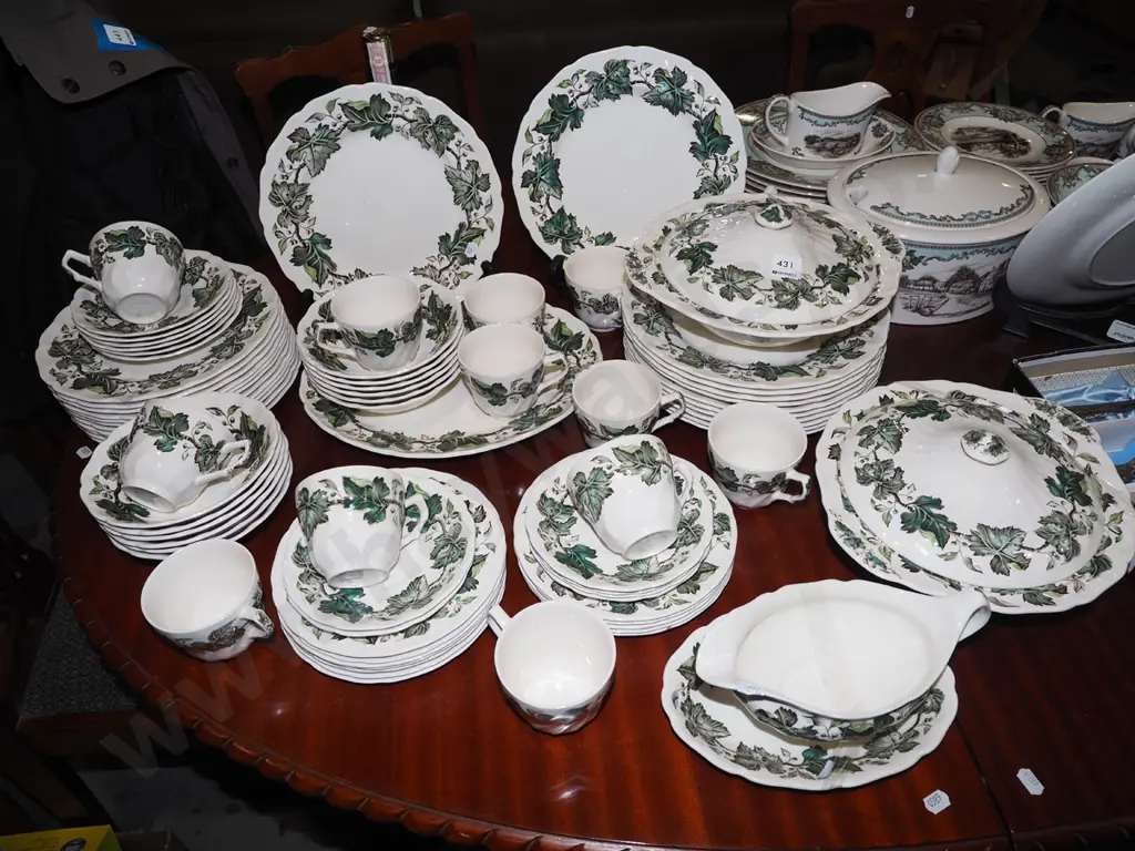 large assortment of Johnson Bros vintage grape pattern dinner items; plates, ashets etc Image 1++